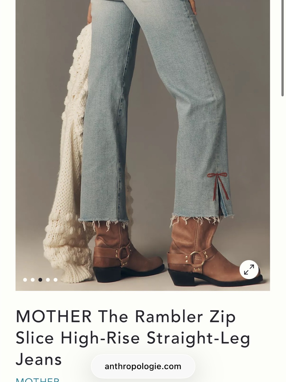 MOTHER High-Rise Straight Jeans with Red Bow Accent - Light Blue